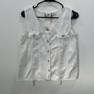 Bill Blass white Button-Down Sleeveless Shirt medium blouse vintage retro 90s